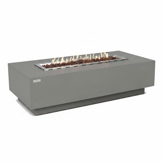 Granville Fire Table Outdoor Fire Pit 60" X 27" Cast Concrete Firepit Includes Lava Rocks 45,000 Btus Outdoor Fireplace for Patio Furniture Set, Deck, Porch, Outdoor Heater - Natural Gas