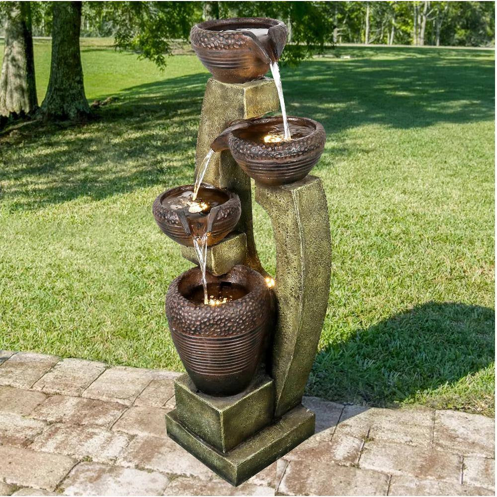 40 In. Tall Modern Waterfall Outdoor Garden Fountain with Contemporary Design for Patio Garden