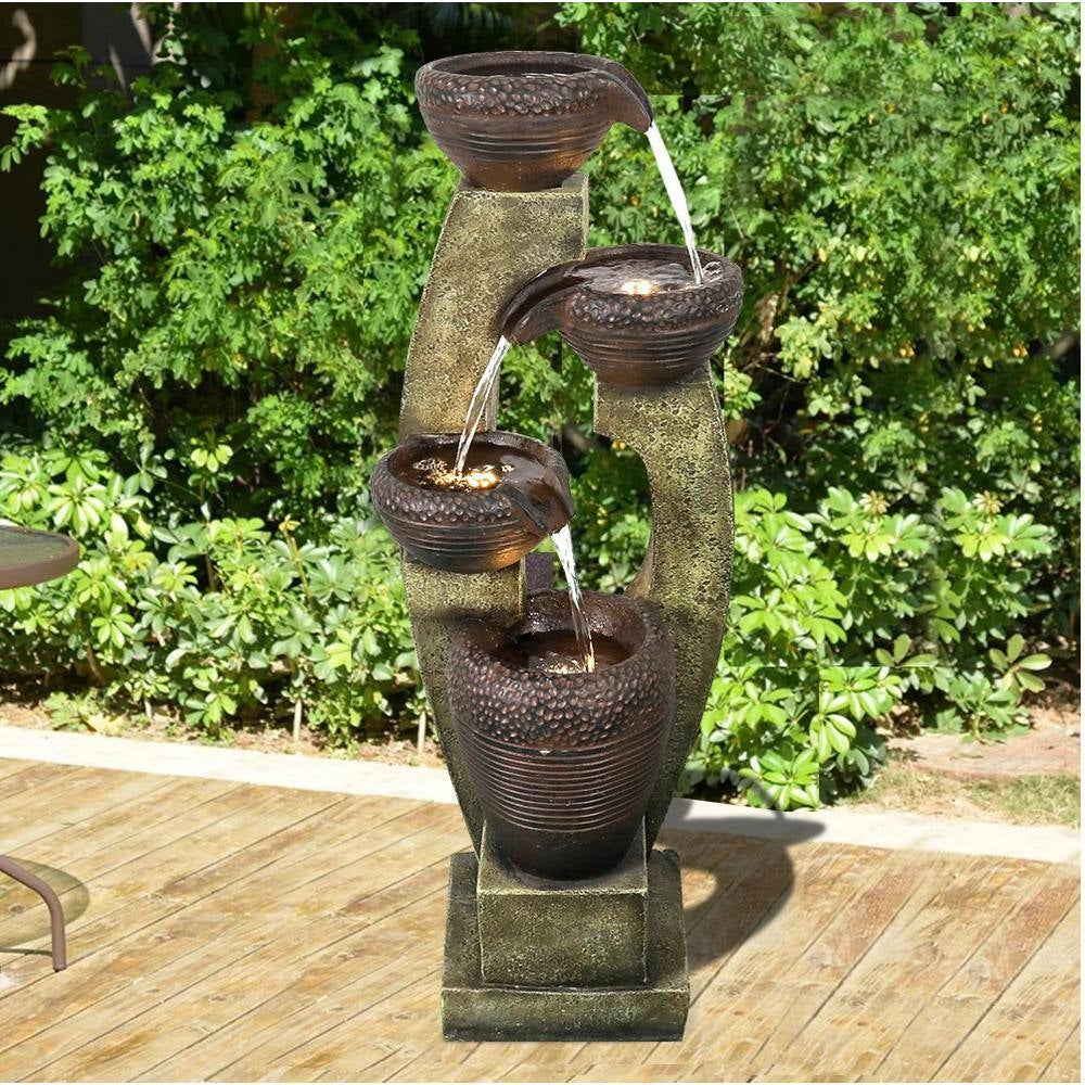 40 In. Tall Modern Waterfall Outdoor Garden Fountain with Contemporary Design for Patio Garden