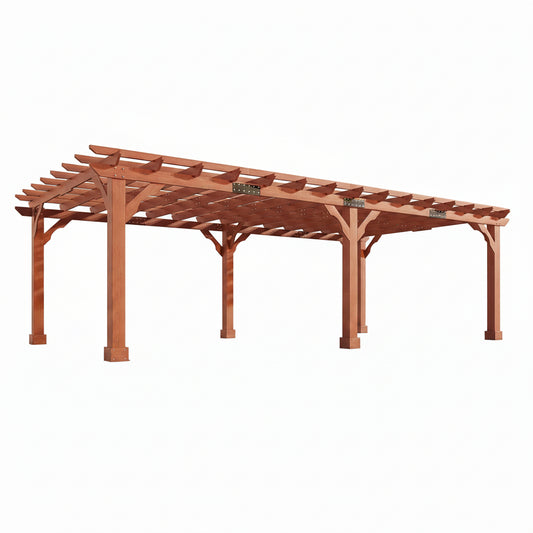 12X24 FT Premium Cedar Wood Pergola with Trellis Roof & Stakes | Outdoor Pergola Kit with Weather-Resistant Support, Backyard Gazebo for Patio, Garden & Events, Reddish-Brown