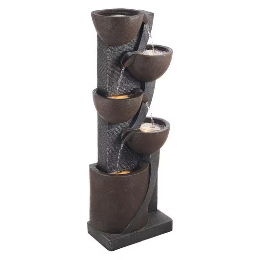 Outdoor Water Fountain, 49.61 In. Height Electric Resin Waterfall, 5-Tier Fountain with LED Light and Pump for Garden