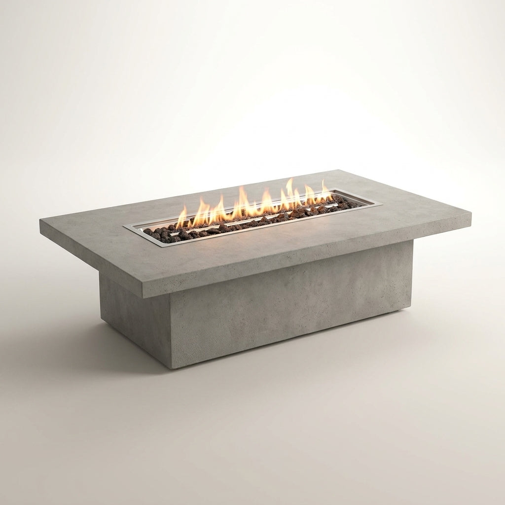 Hampton Fire Table Outdoor Fire Pit 56" X 32" Cast Concrete Firepit Includes Lava Rocks 45,000 Btus Outdoor Fireplace for Patio Furniture Set, Deck, Porch, Outdoor Heater - Liquid Propane — Studio Shot